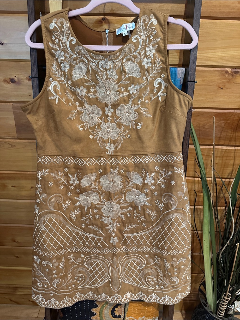 Perfectly Priscilla Embroidered boho chic suede feel Dress